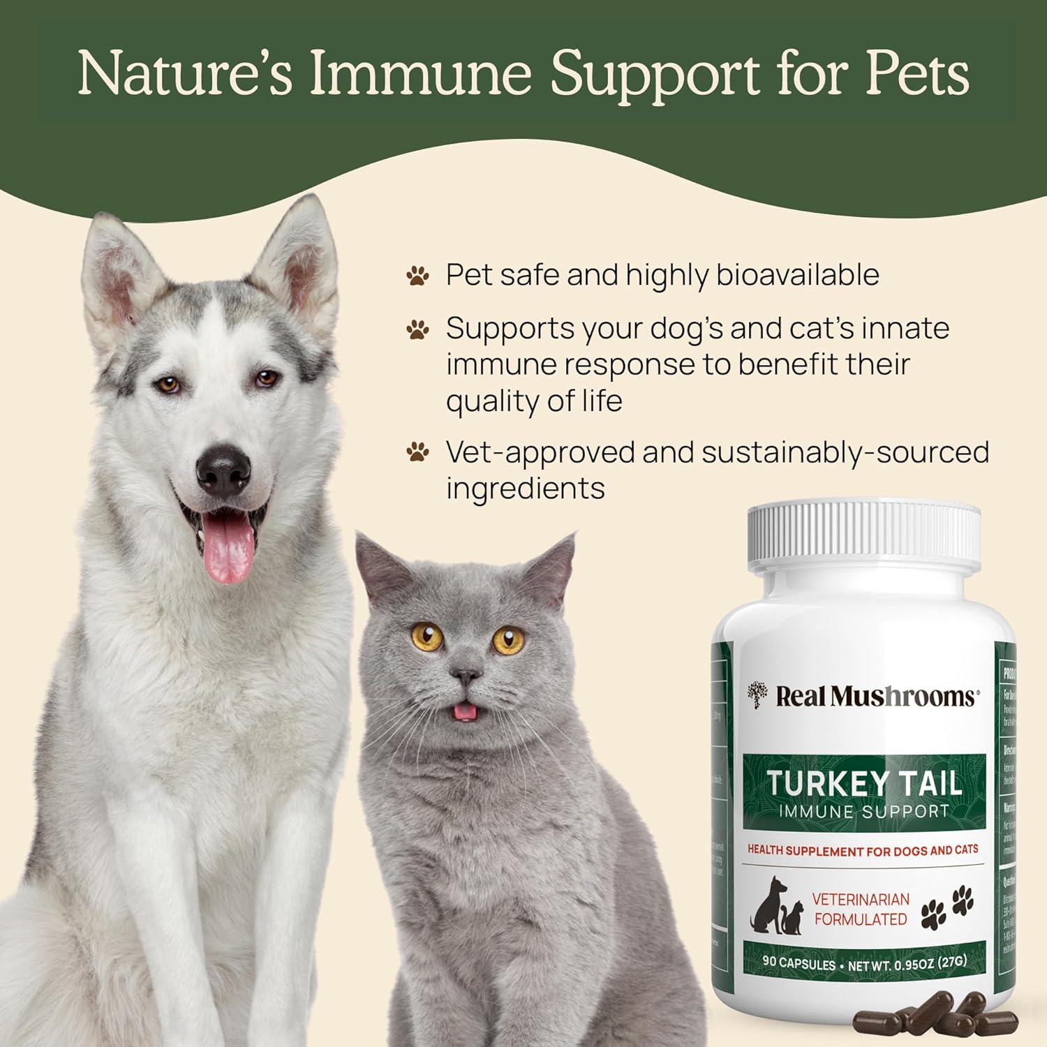 Turkey Tail Pet Support: Dog Multivitamins for Immune & Gut Health - Vet-Approved, Gluten-Free 90ct Supplement