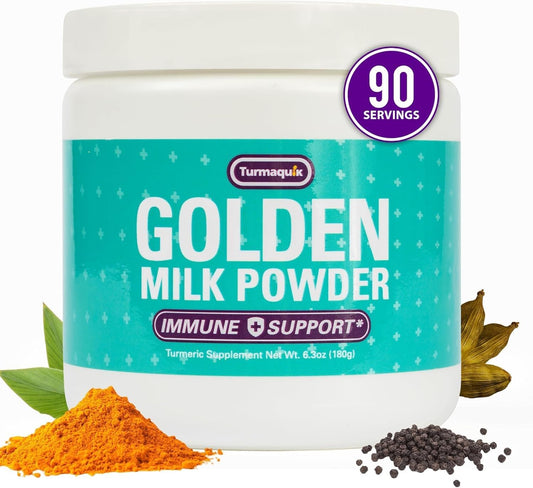 Turmaquik Organic Golden Milk Turmeric Powder with Ginger, Black Pepper, Curcumin, and Vitamins - Immunity Boosting Superfood Blend