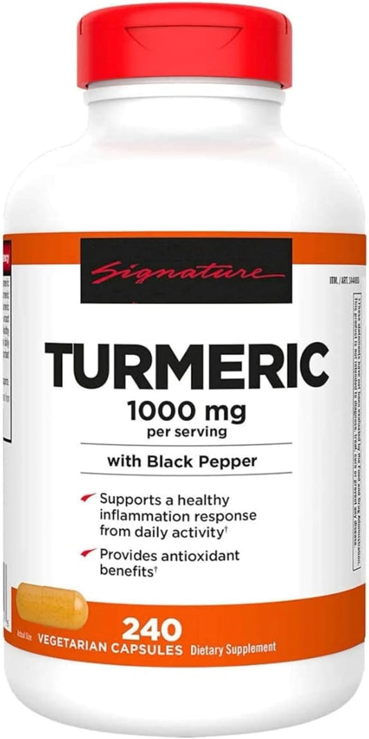 Turmeric 1000mg Capsules with Black Pepper for Antioxidant Benefits - 240 Count Veggie Caps - 1 Pack