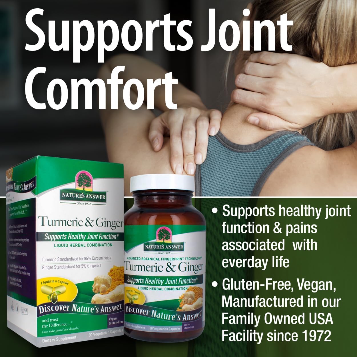 Turmeric and Ginger Joint Support Capsules - 90 Count, Gluten-Free, Vegan - Single Pack