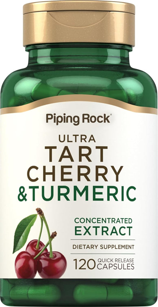 Turmeric and Tart Cherry Capsules with Black Pepper Extract - 120 Count | Vegetarian, Non-GMO, Gluten Free Supplement
