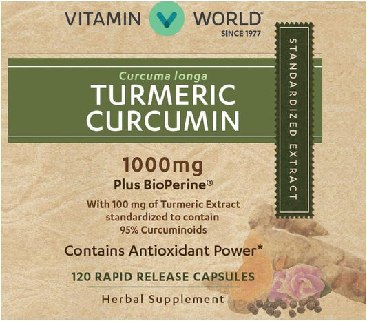Turmeric Curcumin 1000mg Capsules with BioPerine, 120 Count - 95% Curcuminoids, Gluten Free, Antioxidant & Joint Support