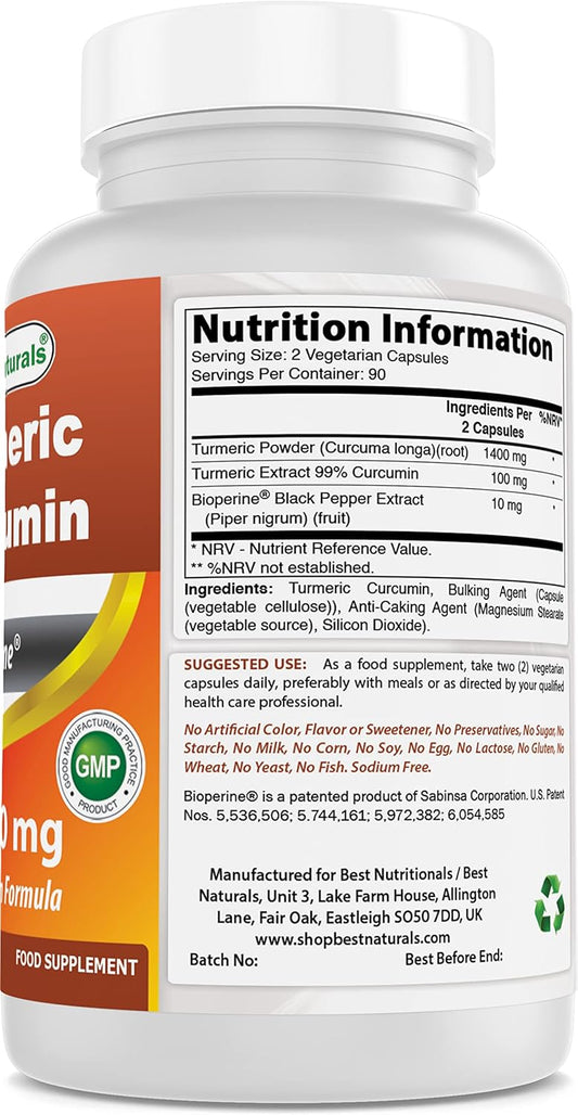 Turmeric Curcumin 1500mg with Bioperine & Magnesium Oxide - Premium Natural Supplement