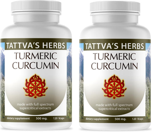 Turmeric Curcumin 500mg Capsules with Black Pepper, Antioxidant Support, 75% Curcuminoids, 240 Veggie Caps - 2 Pack for Advanced Absorption by Tattva's Herbs