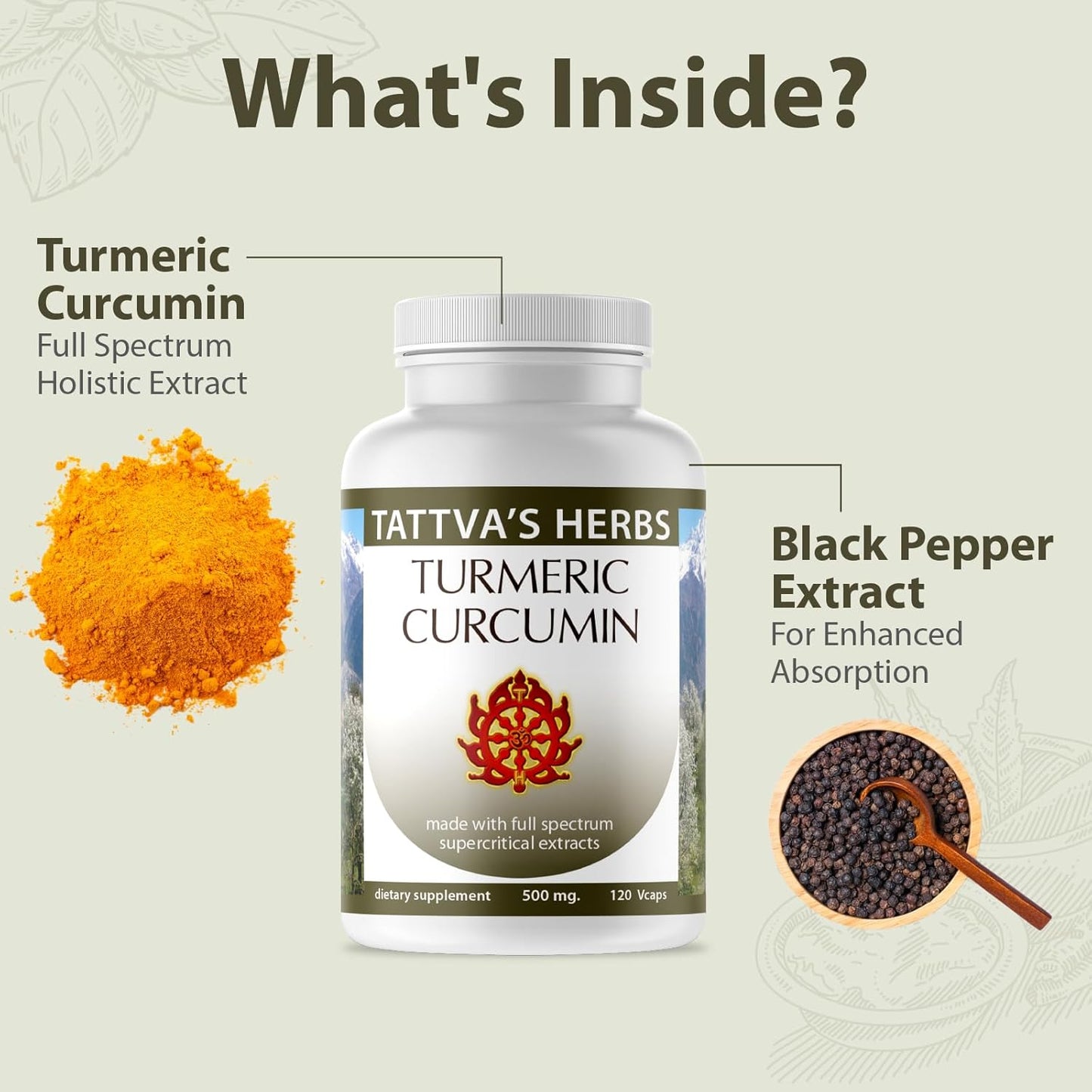 Turmeric Curcumin 500mg Capsules with Black Pepper, Antioxidant Support, 75% Curcuminoids, 240 Veggie Caps - 2 Pack for Advanced Absorption by Tattva's Herbs