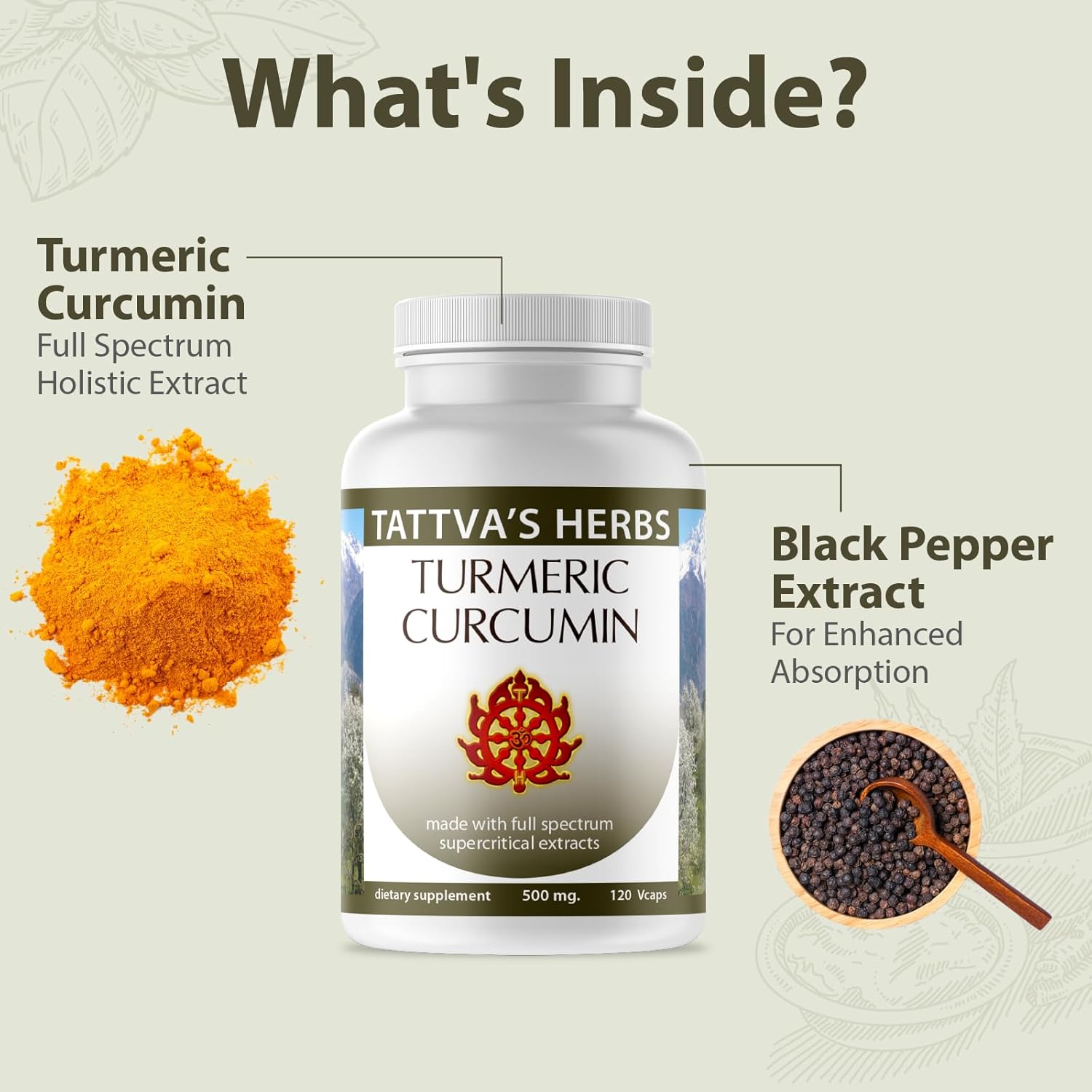 Turmeric Curcumin 500mg Capsules with Black Pepper, Antioxidant Support, 75% Curcuminoids, 240 Veggie Caps - 2 Pack for Advanced Absorption by Tattva's Herbs
