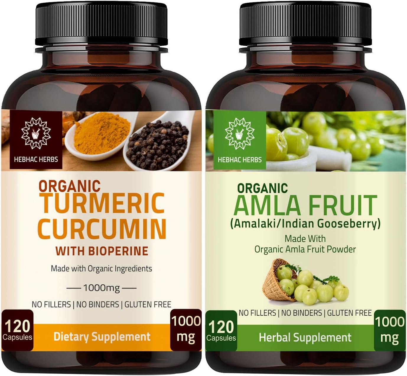 Turmeric Curcumin & Amla Capsules by Hebhac Herbs - Natural Antioxidant Supplement for Immune Support