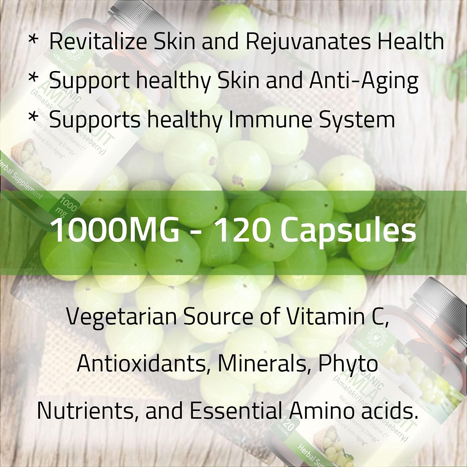 Turmeric Curcumin & Amla Capsules by Hebhac Herbs - Natural Antioxidant Supplement for Immune Support