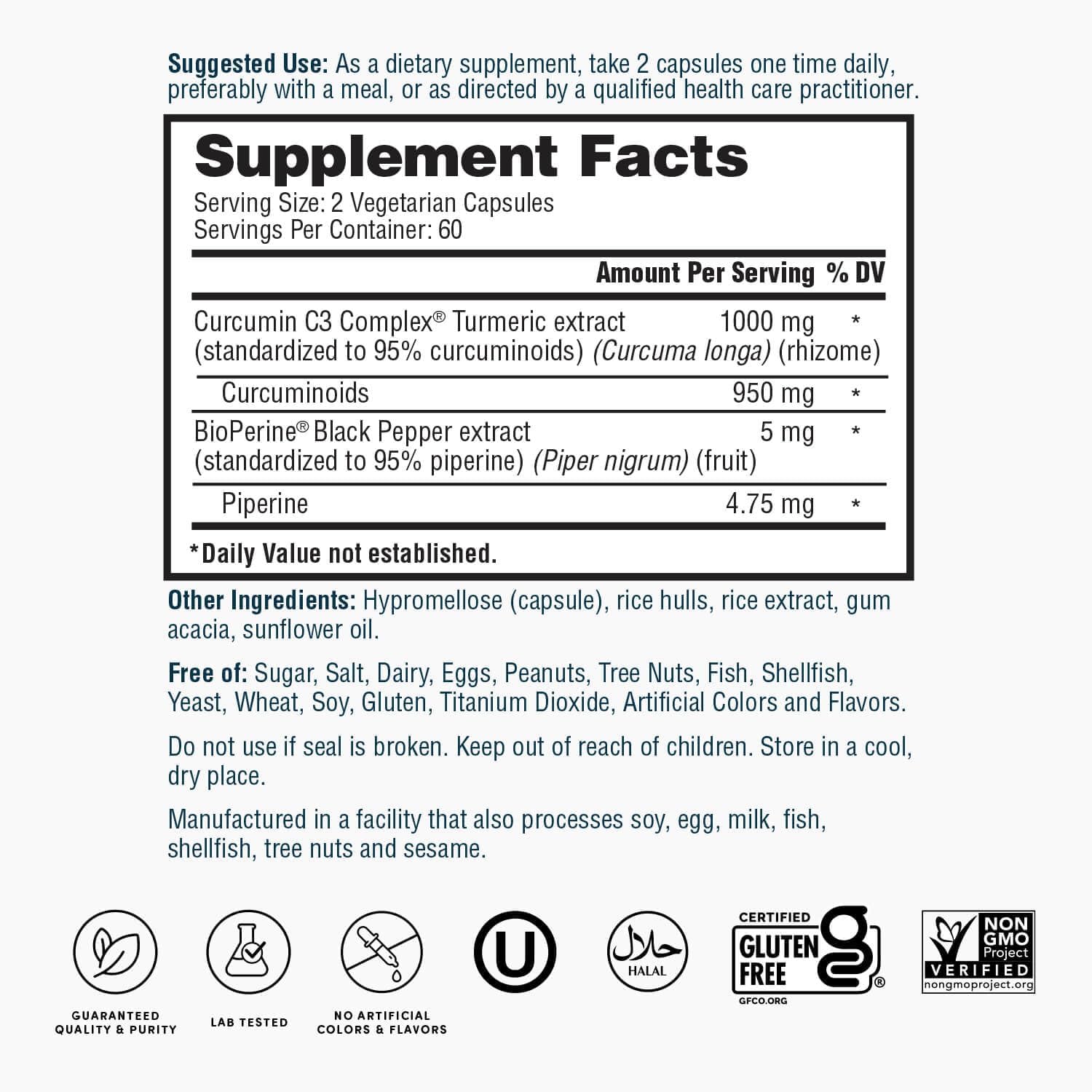 Turmeric Curcumin C3 Complex 1000mg with BioPerine - High Potency Turmeric Extract for Cardiovascular, Immune, Joint, and Skin Health - 120 Capsules