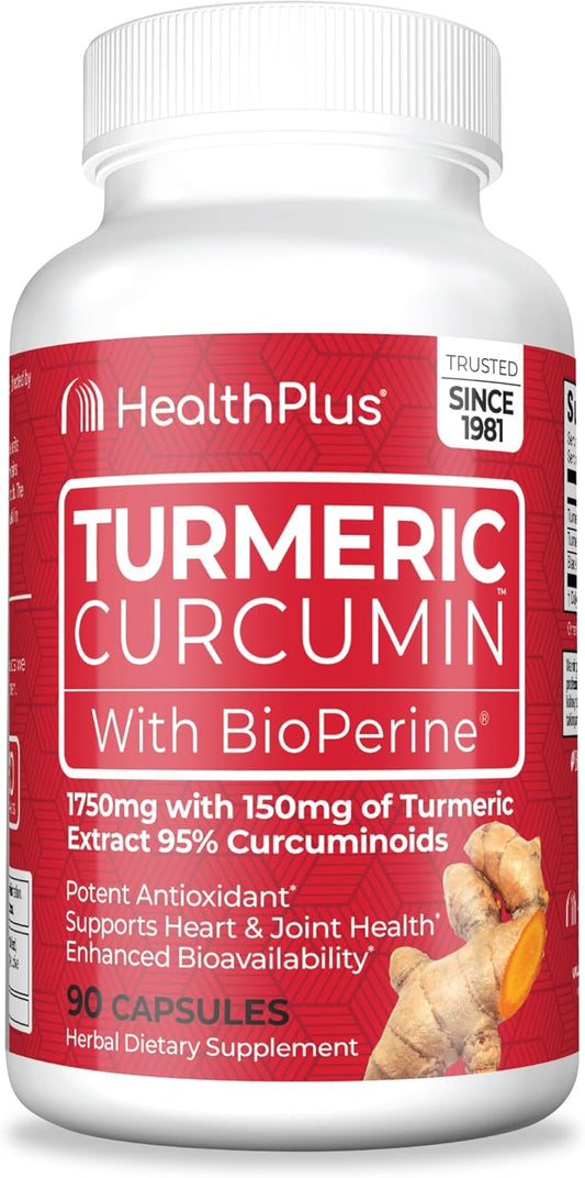 Turmeric Curcumin Capsules - 90 Capsules, 30 Servings - Health Plus Formula
