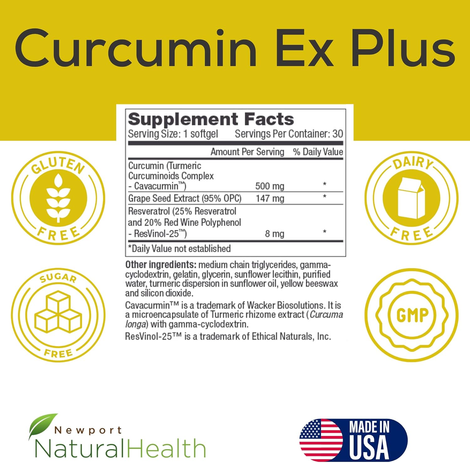 Turmeric Curcumin EX Plus Supplement with Grapeseed & Resveratrol for Joint & Heart Health, 500mg Capsules