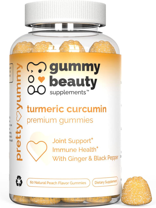 Turmeric Curcumin Gummies with Ginger & Black Pepper for Maximum Absorption - Peach Flavor, 60 Count, Cruelty-Free, Gluten-Free, Non-GMO