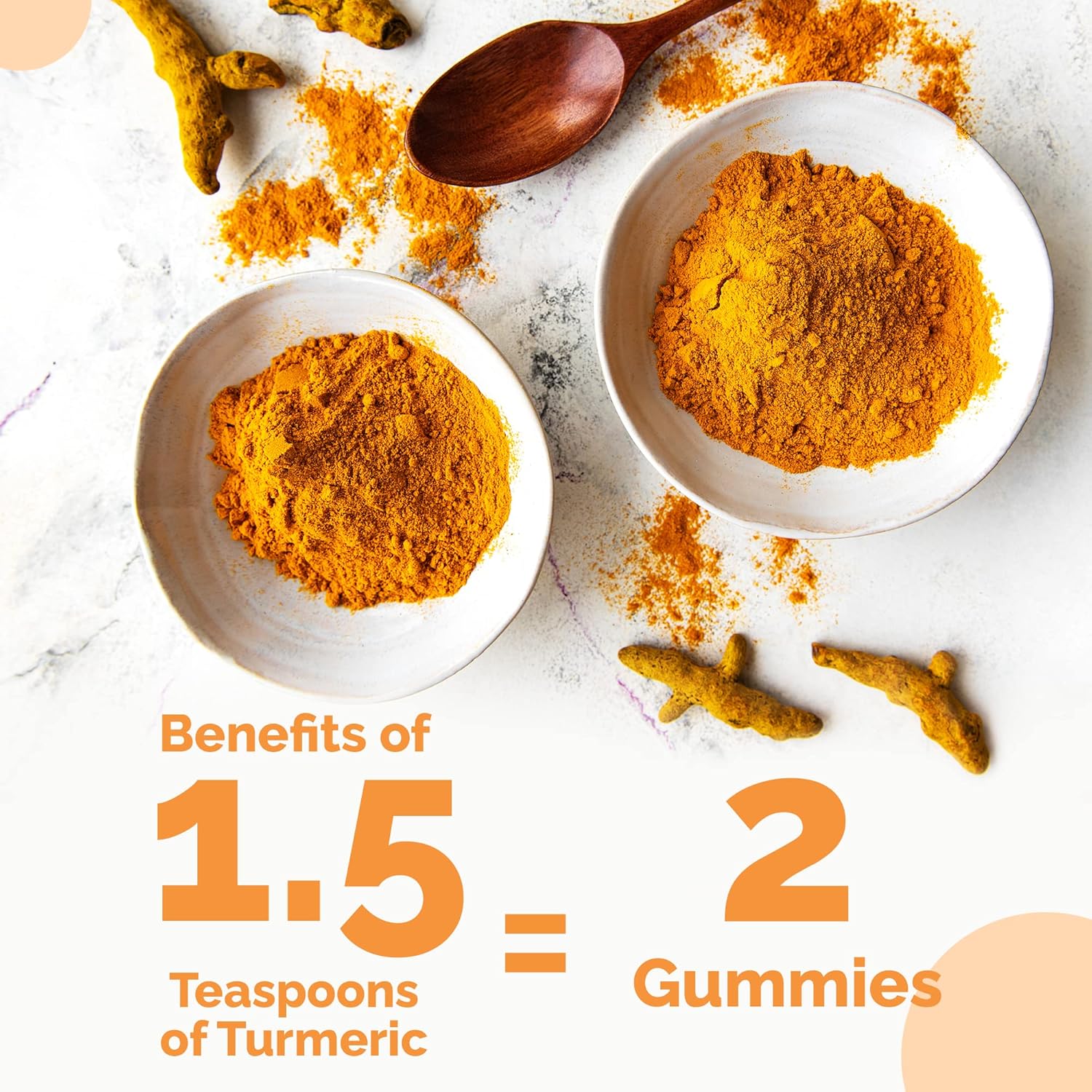 Turmeric Curcumin Gummies with Ginger & Black Pepper for Maximum Absorption - Peach Flavor, 60 Count, Cruelty-Free, Gluten-Free, Non-GMO