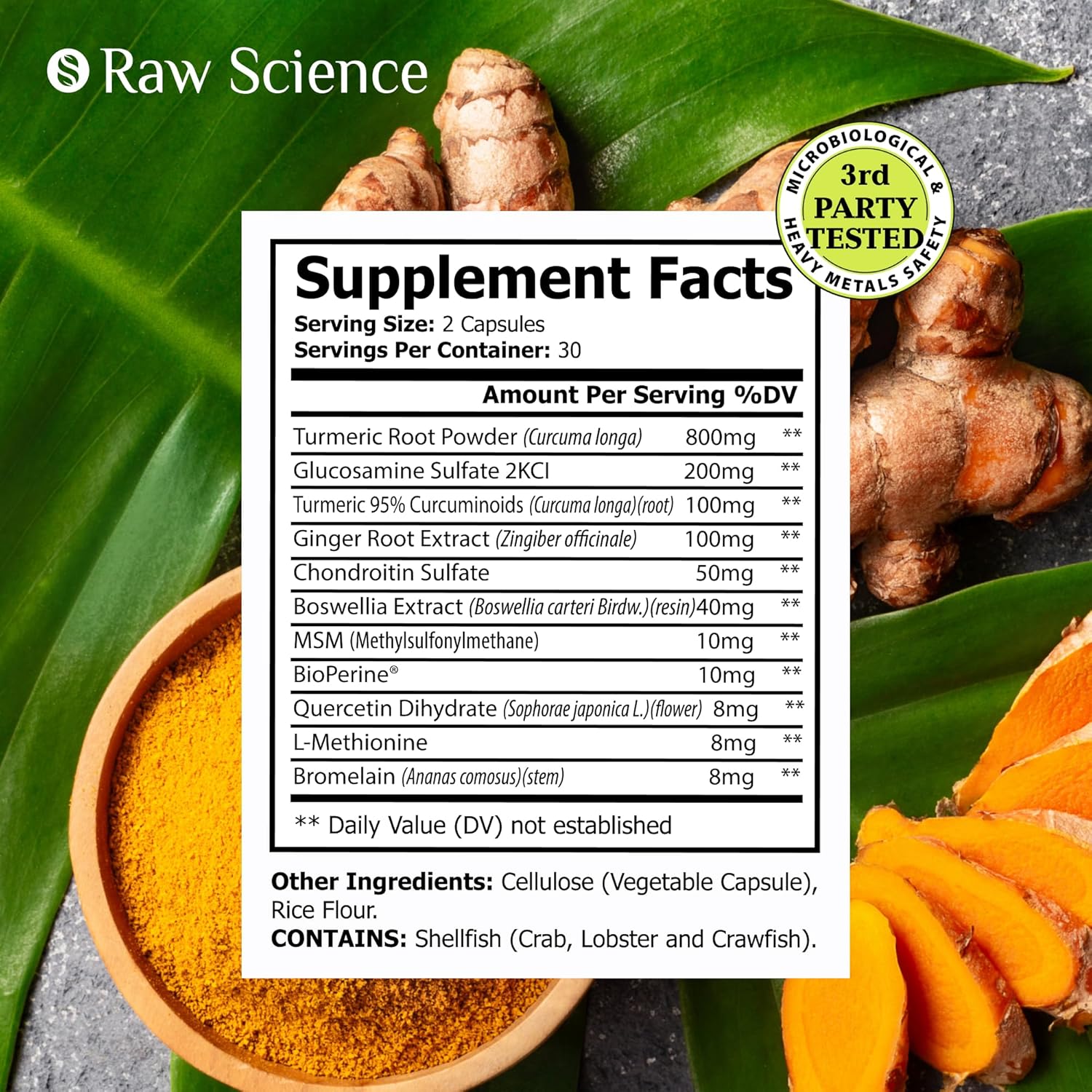 Turmeric Curcumin Joint Support Supplement with Glucosamine and Chondroitin for Men & Women - 60 Capsules