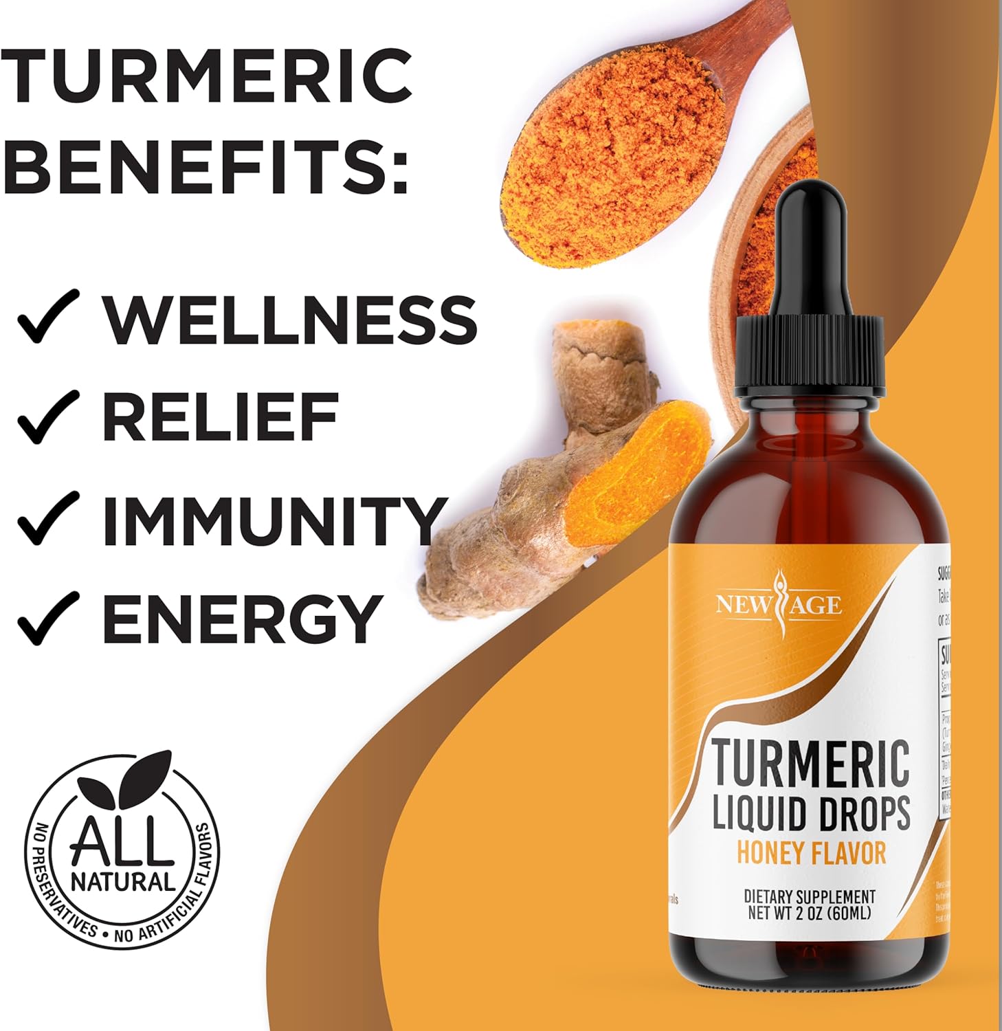 Turmeric Curcumin Liquid Drops - 95% Standardized Curcuminoids for Joint Support - Non-GMO, Gluten Free - 4 Fl Oz (Pack of 2)