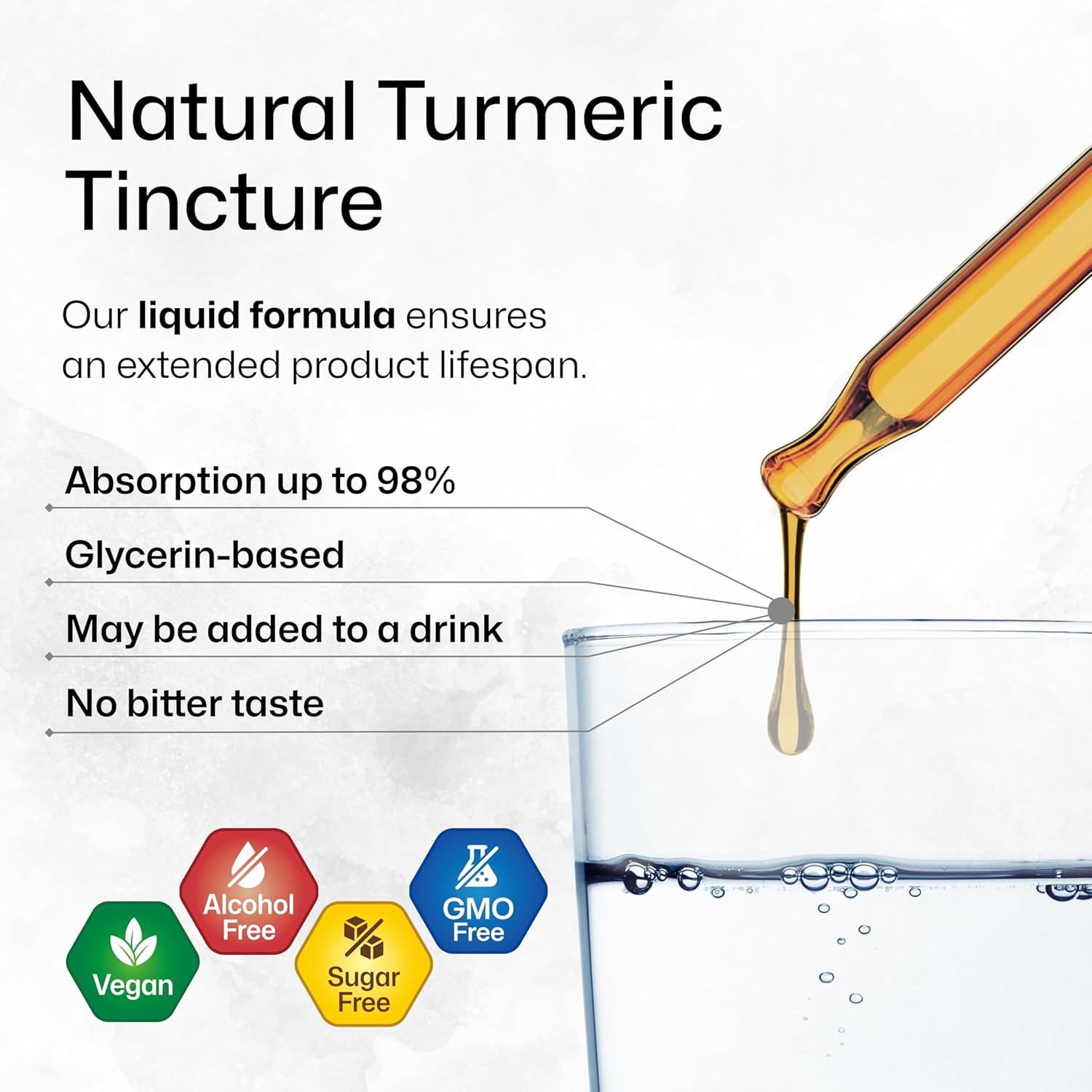 Turmeric Curcumin Supplement Tincture - 1200mg with Black Pepper Extract - Vegan Drops - Alcohol & Sugar Free - 4 Fl.Oz.
