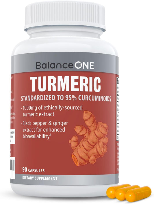 Turmeric Curcumin Supplement with 1000mg Extract, 95% Curcuminoids, Ginger, and BioPerine - Joint & Immune Support - 1 Month Supply