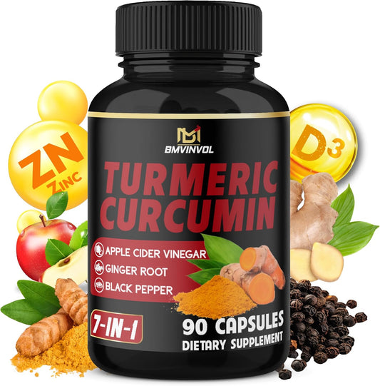 Turmeric Curcumin Supplement with Ginger, Apple Cider Vinegar, Black Pepper - 90 Capsules - 3 Month Supply