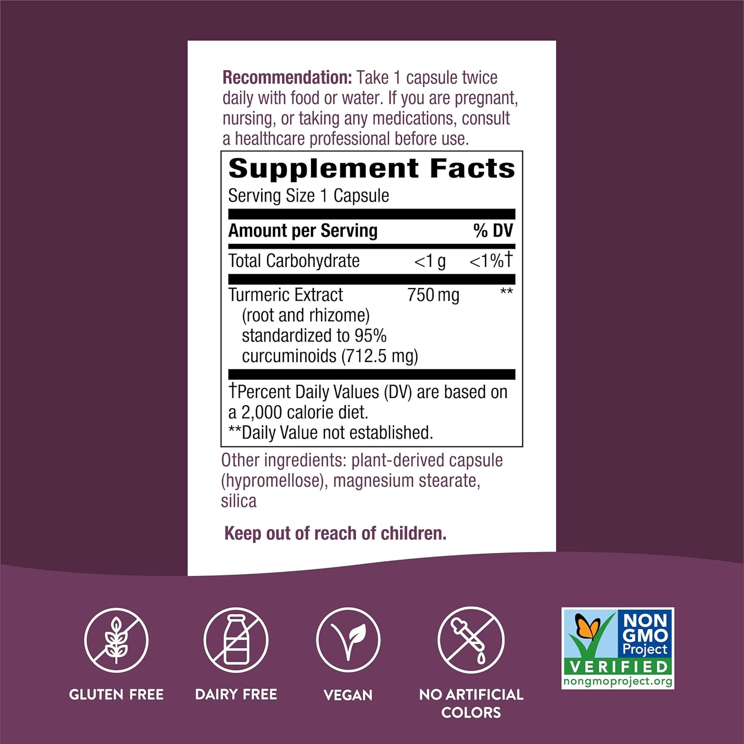 Turmeric Extract Capsules - 750mg Max Potency, 95% Curcuminoids, 60 Vegan Capsules by Nature's Way