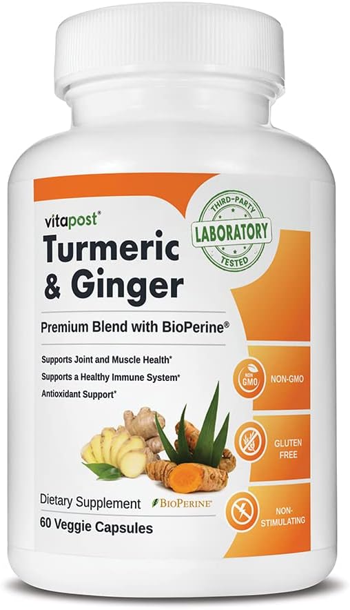 Turmeric & Ginger Capsules with BioPerine for Joint Health and Immune Support
