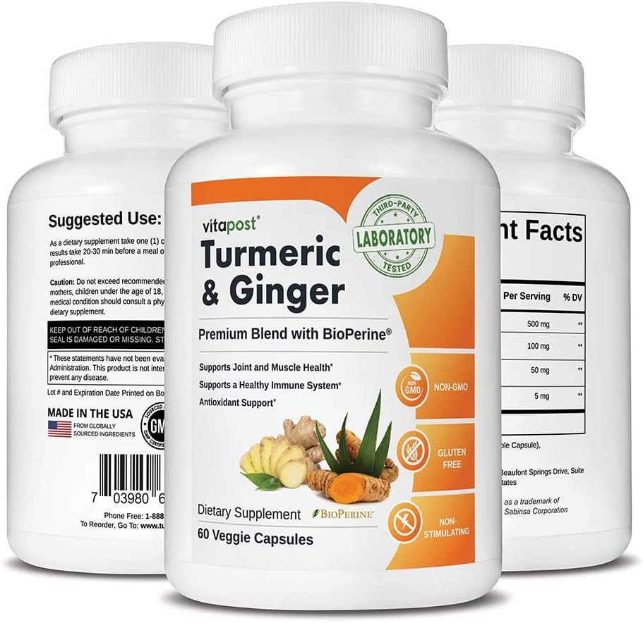 Turmeric & Ginger Capsules with BioPerine for Joint Health and Immune Support