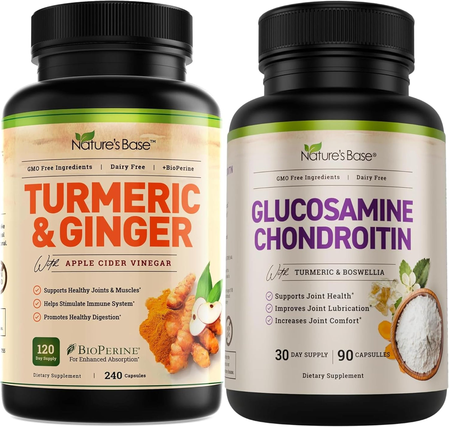 Turmeric, Ginger, Glucosamine, Chondroitin Supplement Combo 330 ct for Joint Health