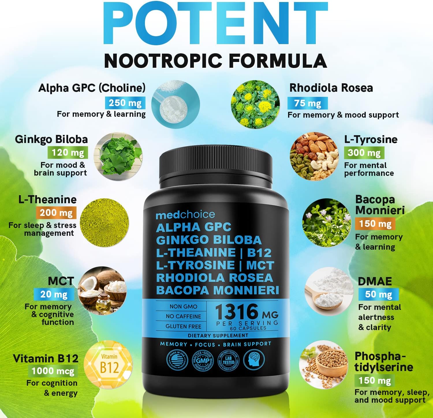 Turmeric & Ginger + Nootropic Brain Supplement Bundle - Joint, Digestion, Brain, & Mood Support - Vegan, Non-GMO, Gluten-Free - 360ct