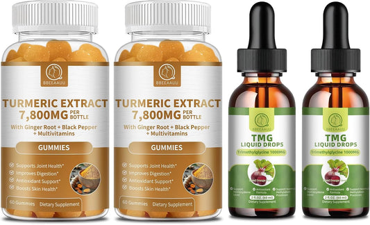 Turmeric Gummies with TMG Liquid Drops for Joint Support and Overall Wellness