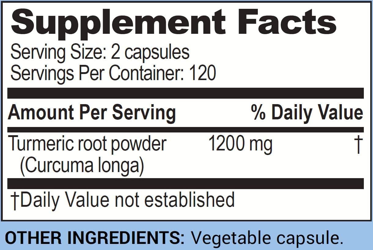 Turmeric Root Capsules - 1200 mg Curcuma Supplement - 120 Servings for Enhanced Life