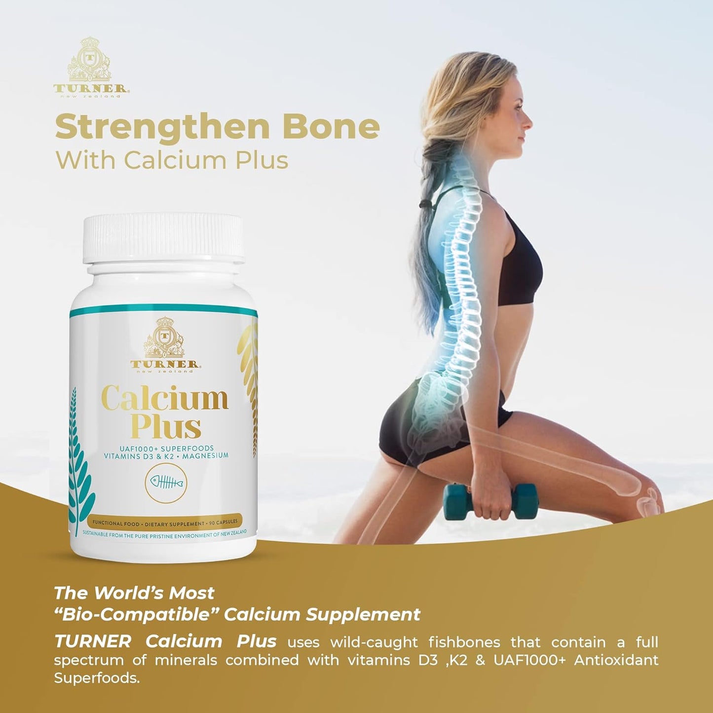 TURNER Calcium Plus with UAF1000+ Super Antioxidant - Natural Marine Supplement for Bone & Joint Health - 6 Bottles, 540 Capsules