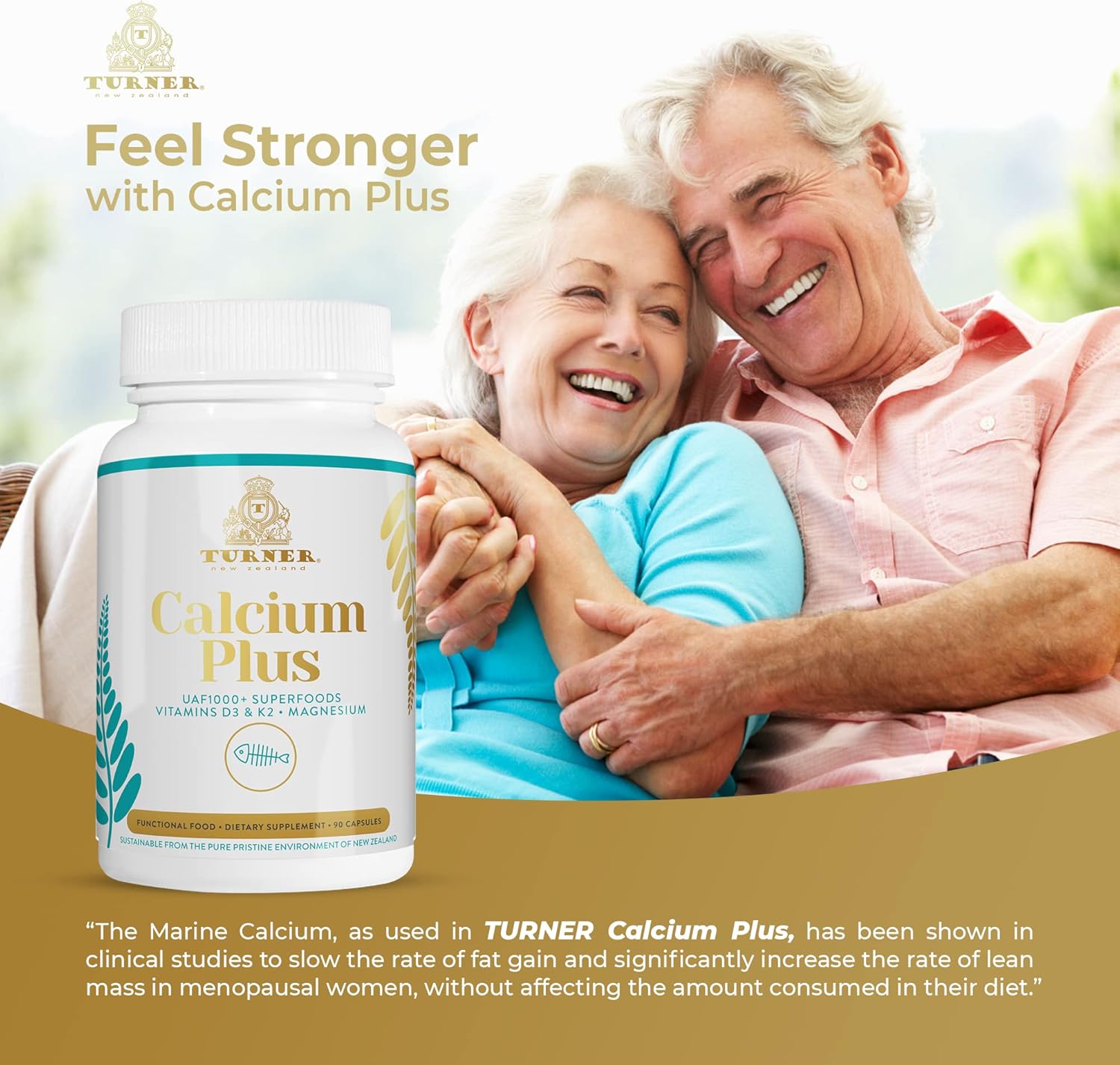 TURNER Calcium Plus with UAF1000+ Super Antioxidant - Natural Marine Supplement for Bone & Joint Health - 6 Bottles, 540 Capsules