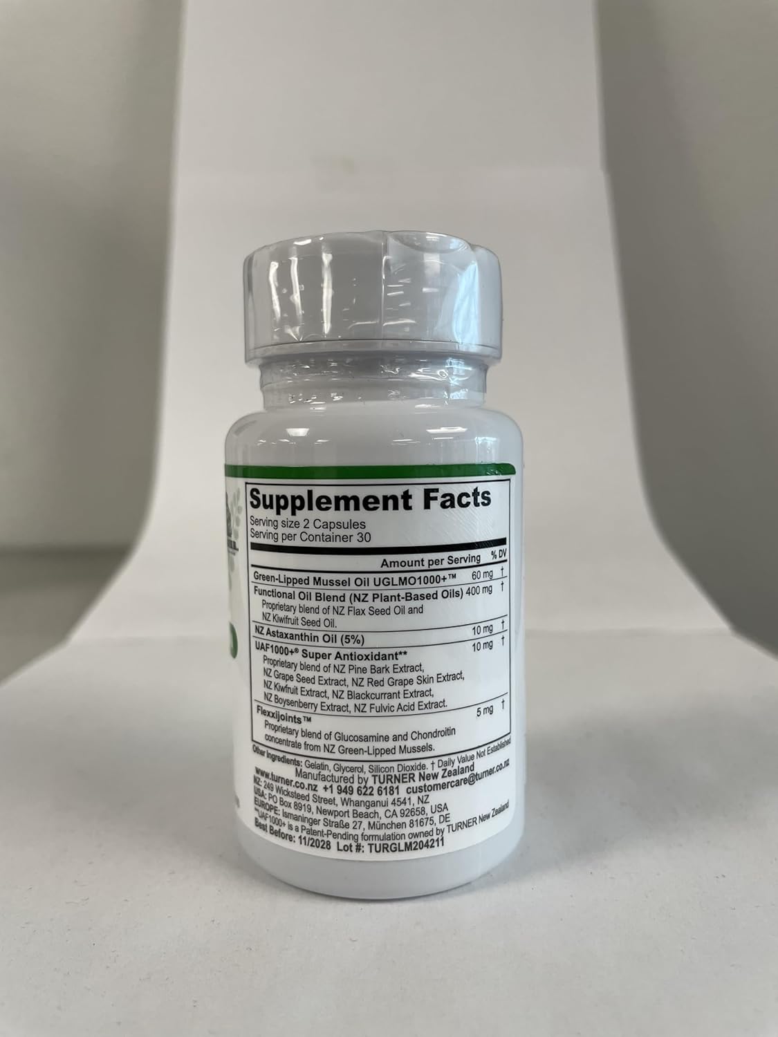 TURNER NZ Green Lipped Omega-3 Mussel Oil, High Potency with UAF1000+ Antioxidant, Joint Comfort & Mobility, No Fishy Taste, 3 Bottles, 180 Softgels