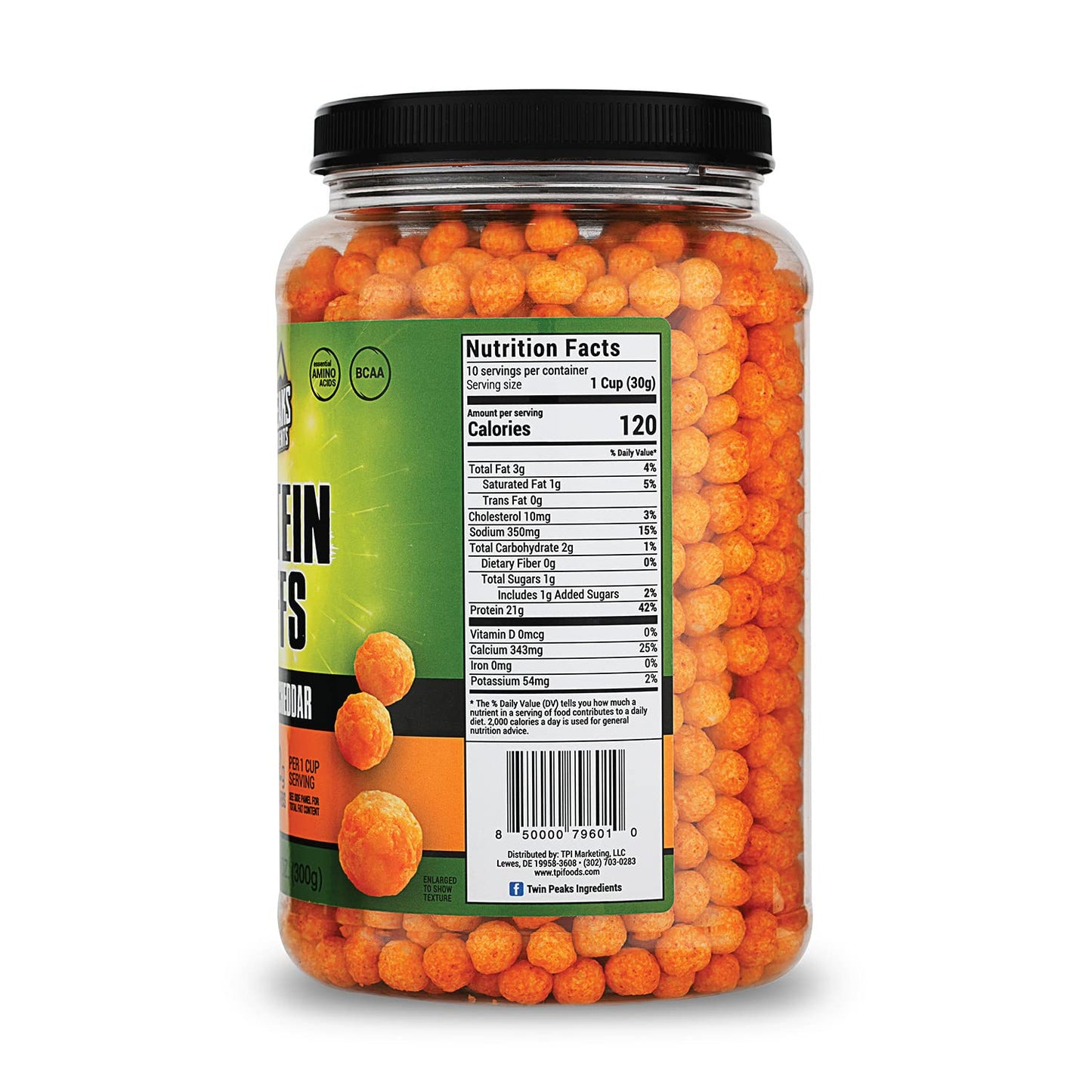 Twin Peaks Jalapeno Cheddar Protein Puffs - Low Carb & Keto Friendly (300g, 21g Protein, 2g Carbs)