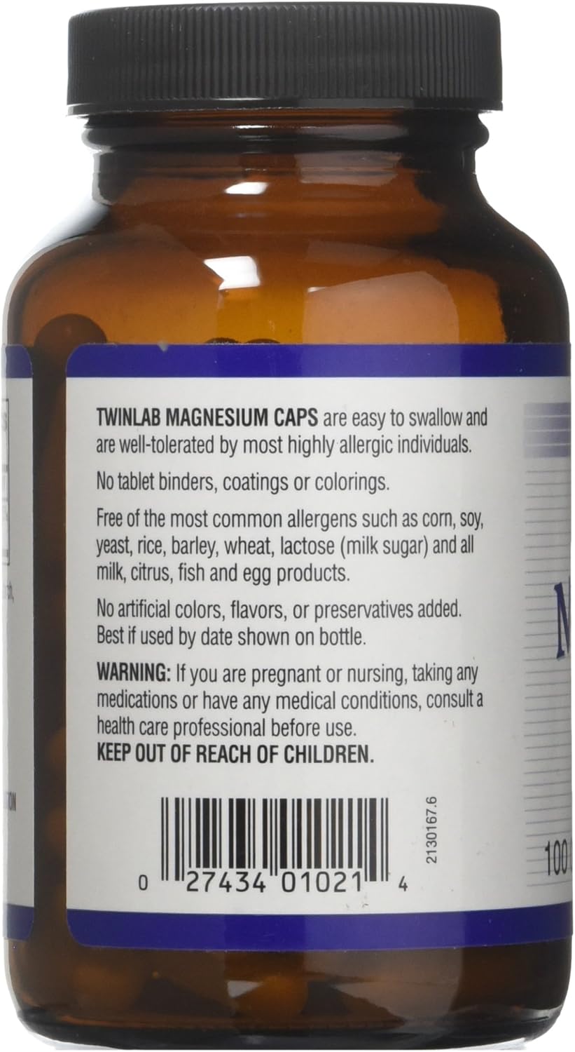 Twinlab Magnesium 400mg Capsules - Pack of 3, 100 Count Bottles