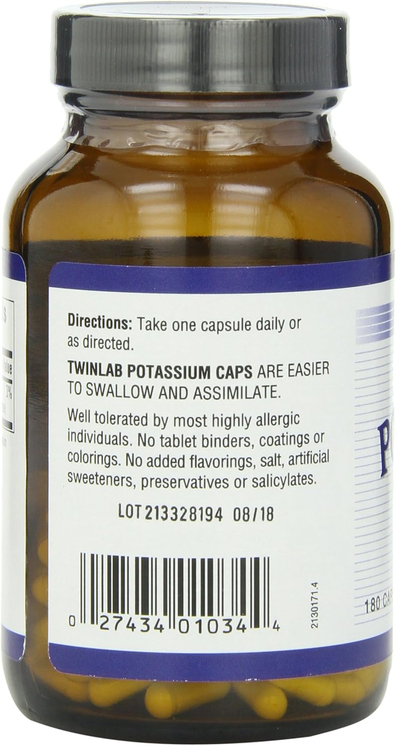 Twinlab Potassium Capsules, 540 Count - Bulk Pack of 3 for Healthy Electrolyte Balance and Muscle Function