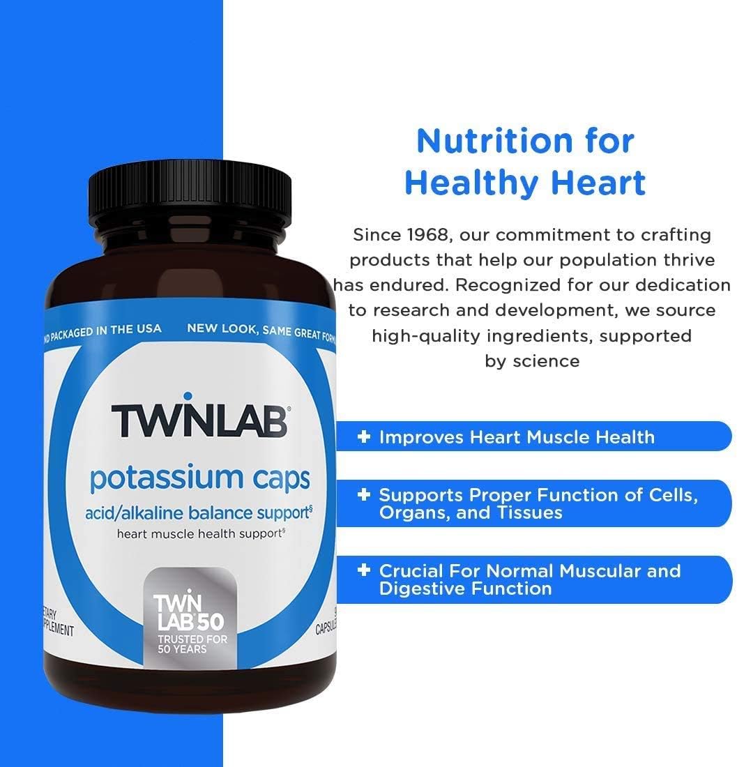 TwinLab Potassium Capsules with Potassium Aspartate - 90 Capsules