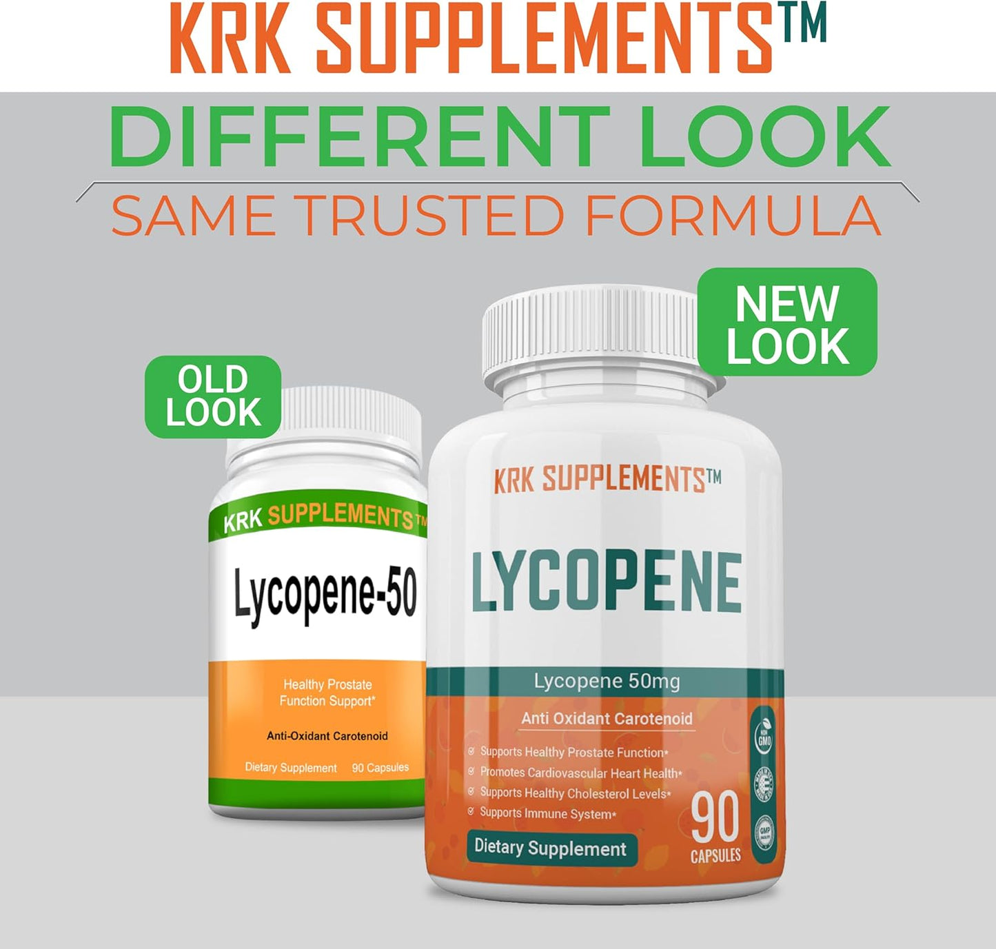 Two Bottles of KRK Supplements Lycopene 50mg - 180 Capsules Total
