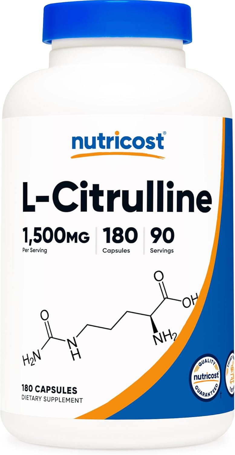 Two Bottles of Nutricost L-Citrulline 750mg, 180 Capsules for Enhanced Performance and Muscle Recovery