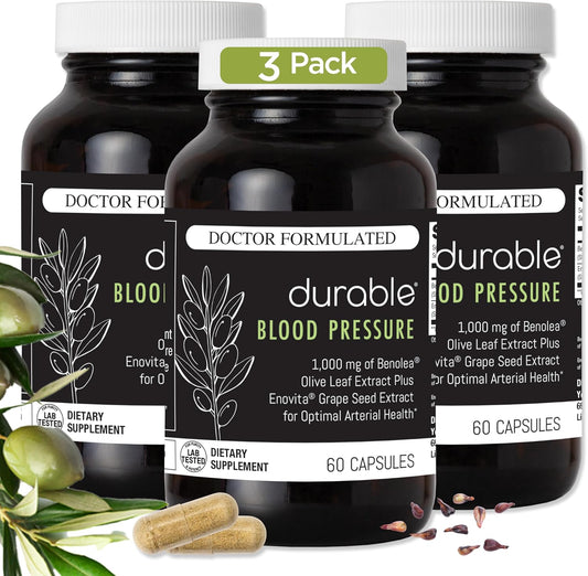Two-in-One Blood Pressure Support Formula with Benolea Olive Leaf & Enovita Grape Seed Extract, Boosts Nitric Oxide, Supports Vascular Health, USA-Made, Doctor-Formulated (180 Capsules)