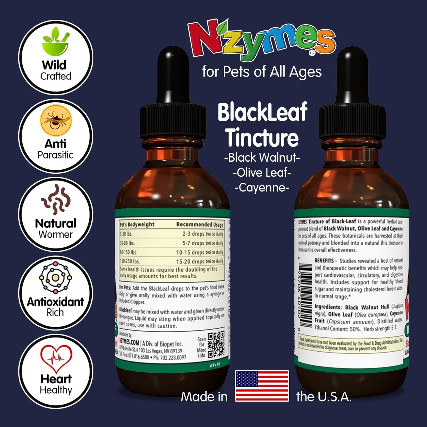 Two Pack of Nzymes BlackLeaf Pet Tincture - All-Natural and Organic Formula for Pets