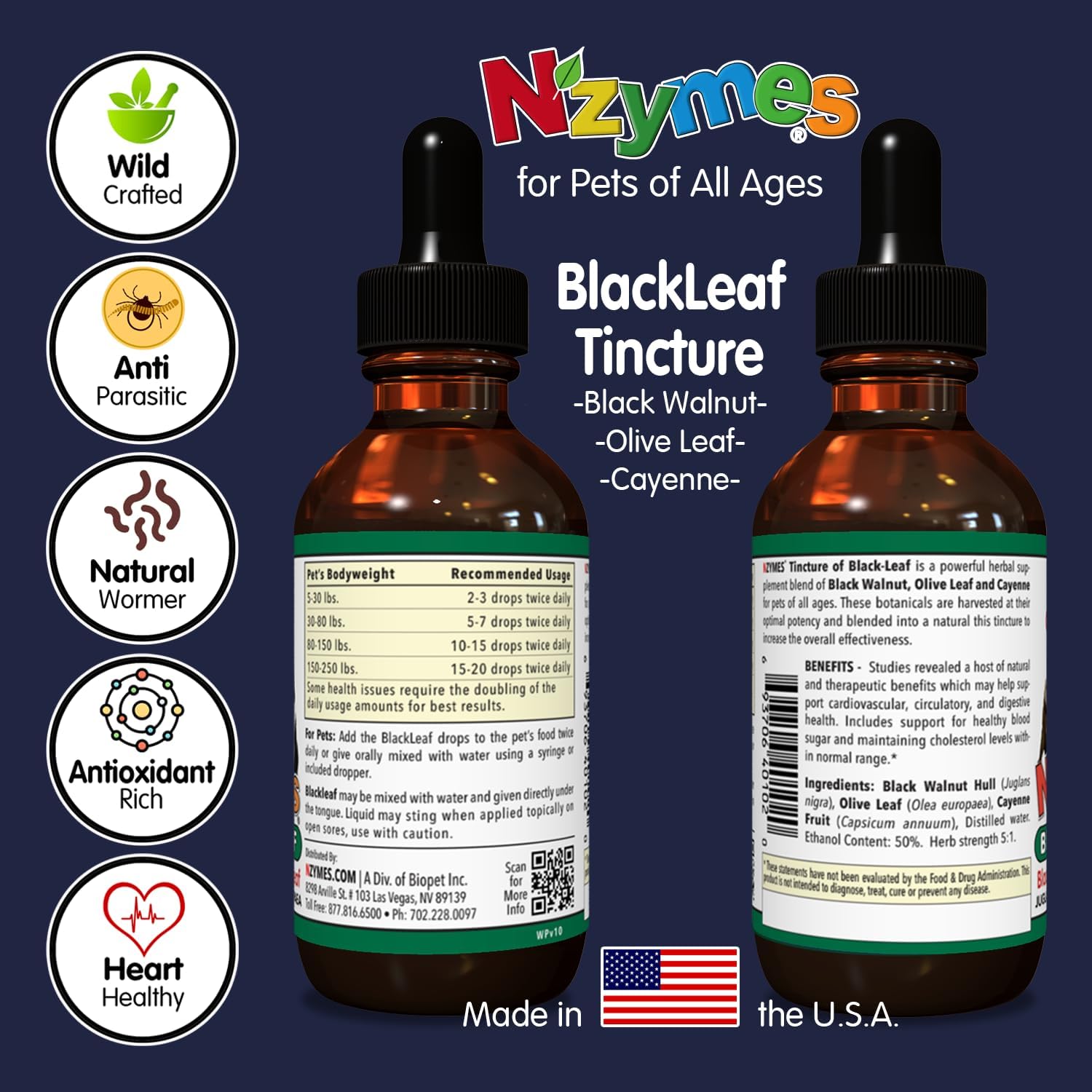 Two Pack of Nzymes BlackLeaf Pet Tincture - All-Natural and Organic Formula for Pets