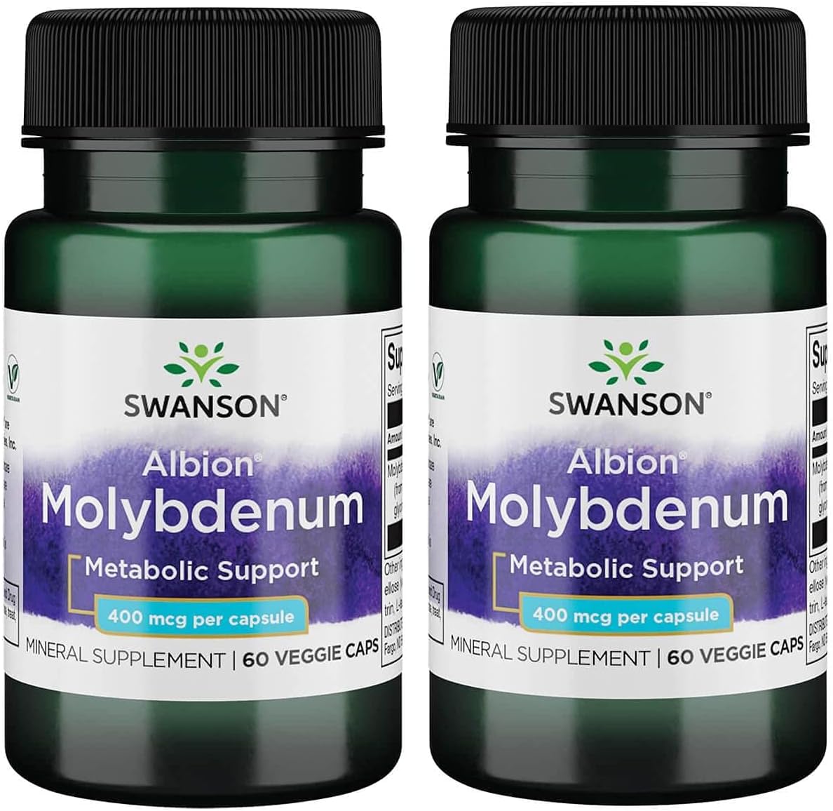 Two Pack Swanson Albion Chelated Molybdenum 400 mcg 60 Veg Capsules