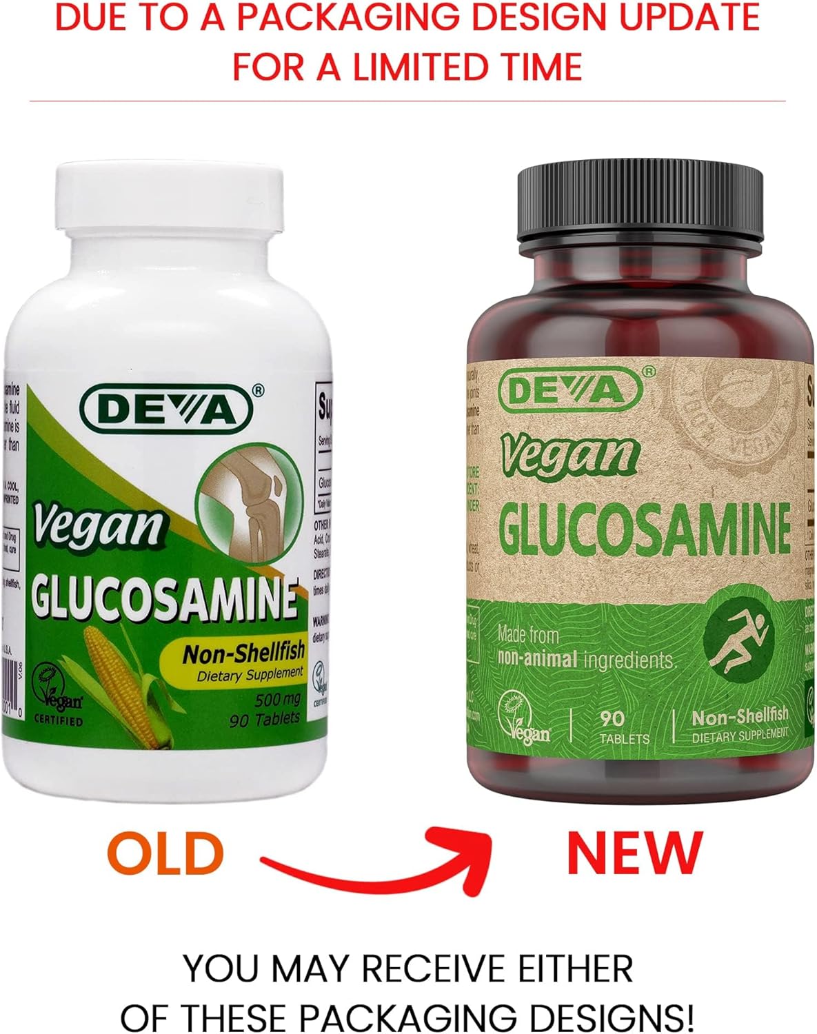 Two Packs of DEVA Vegan Glucosamine with 90 Tabs Each for Joint Health Support
