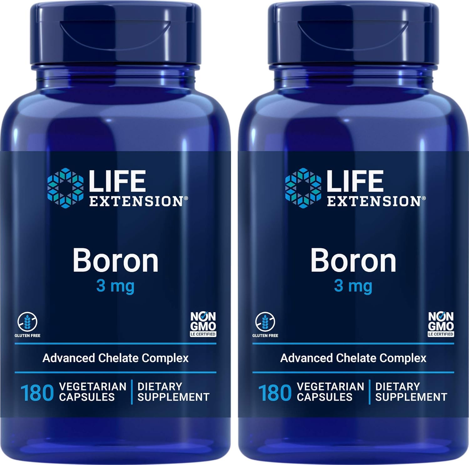Two Packs of Life Extension Boron 3 mg 180 Capsules for Bone Health and Hormonal Balance