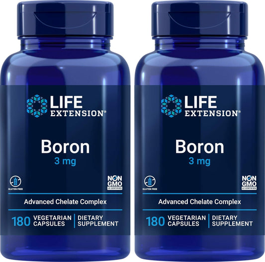 Two Packs of Life Extension Boron 3 mg 180 Capsules for Bone Health and Hormonal Balance
