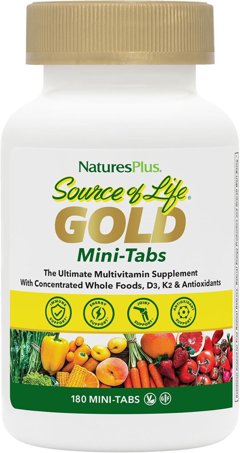 Two Packs of Natures Plus Source of Life Gold Multivitamin Mini-Tabs - 180 Tabs Each - Vitamins D3, B12, K2 - Vegetarian & Gluten Free - 60 Servings