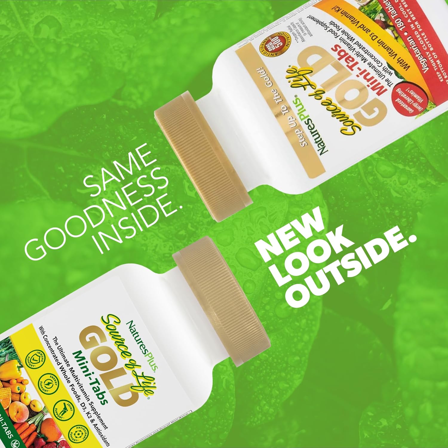 Two Packs of Natures Plus Source of Life Gold Multivitamin Mini-Tabs - 180 Tabs Each - Vitamins D3, B12, K2 - Vegetarian & Gluten Free - 60 Servings