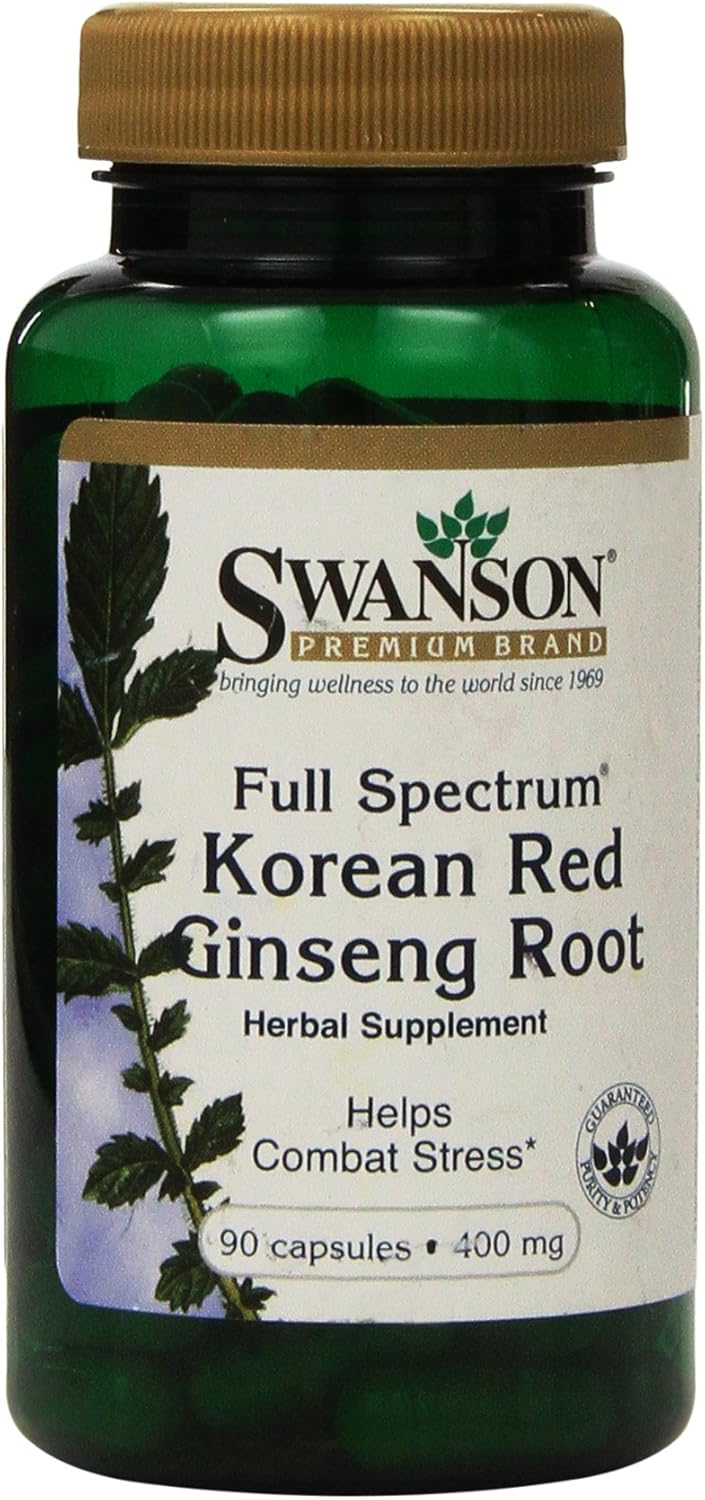Two Packs of Swanson Premium Full-Spectrum Korean Red Ginseng Root Capsules 400 mg - 180 Capsules Total