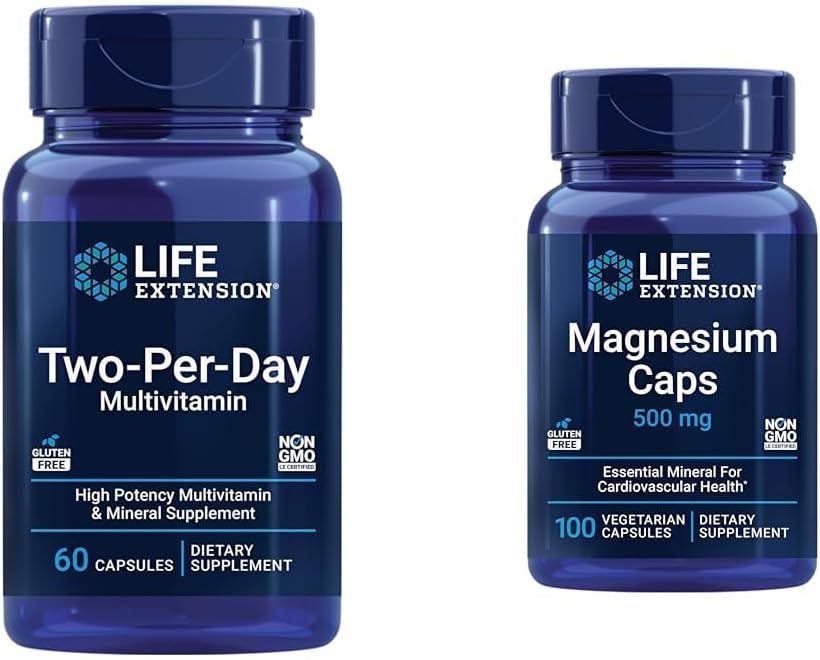 Two-Per-Day Multivitamin Capsules with Vitamins C&D, Magnesium - Supports Heart, Brain, Bone Health