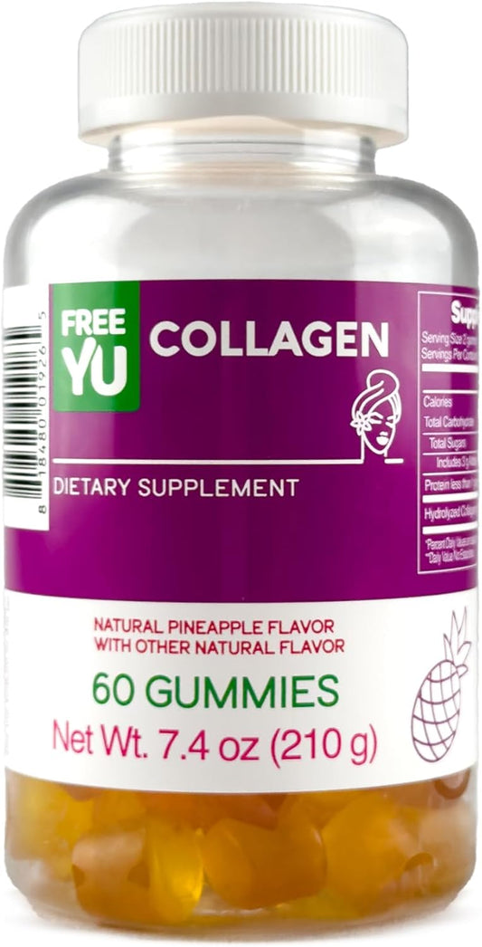 Type 1 Hydrolyzed Collagen Gummies for Adults - Gluten Free & Halal - Skin, Hair, Nails Booster - 60 Gummies